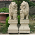 Small sandstone lion garden statue with shield